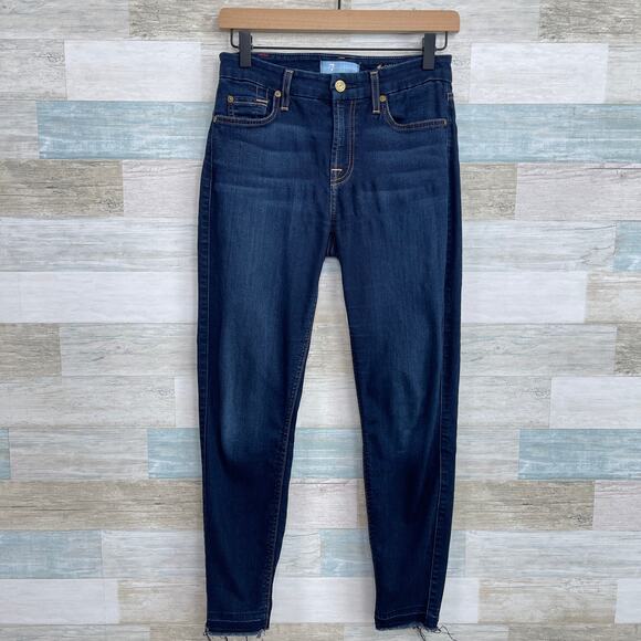 7 For All Mankind B(air) Stretch Skinny Ankle Jeans Dark Wash Mid Rise Womens 25 - Picture 1 of 9